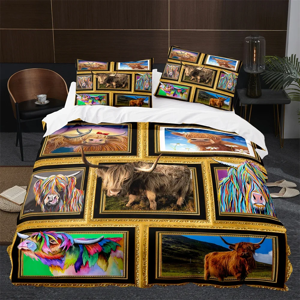 Highland Home Textiles - ชุดเครื่องนอนลายวัวไฮแลนด์ ผ้าห่มนุ่มสบาย ปลอกหมอน ตกแต่งห้องนอนเด็ก ของตกแต่งบ้าน ผ้าสิ่งทอ