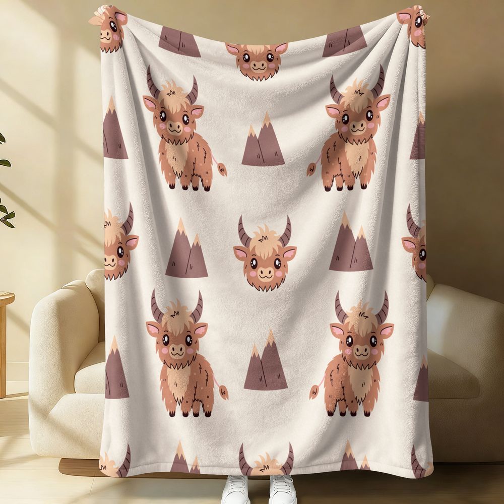 Highland Home Textiles - ผ้าห่มลายวัวไฮแลนด์น่ารัก ผ้าฟลานเนลเนื้อนุ่ม สำหรับเตียง โซฟา ห้องนั่งเล่น เด็ก