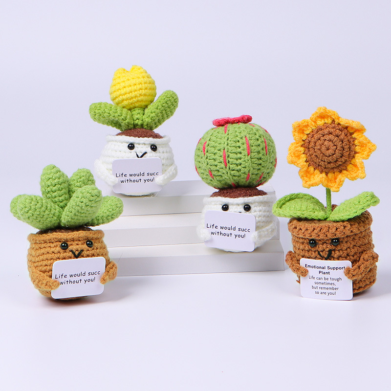 Home Textiles Europe - มินิน่ารักโครเชต์ดอกไม้สําเร็จรูป Handmade Cactus Heart Potted พืช