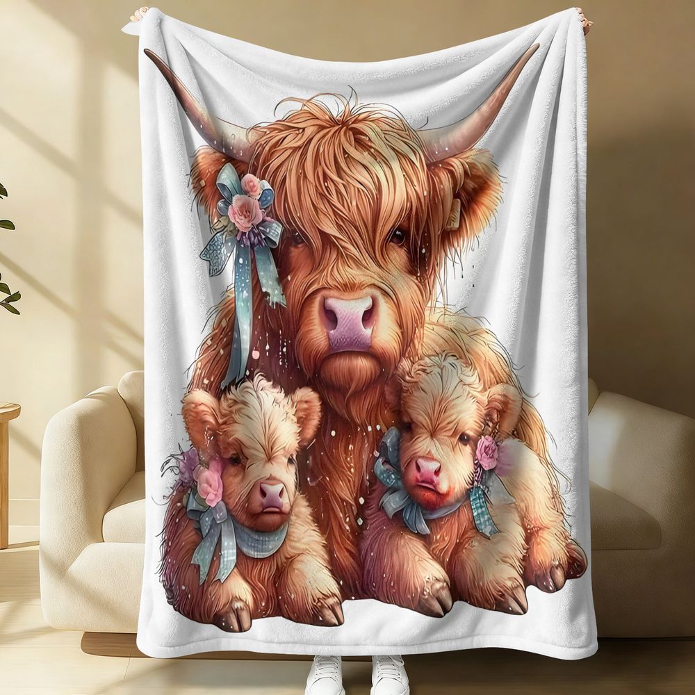 Highland Home Textiles - ผ้าห่มลายวัวไฮแลนด์ ผ้าห่มฟลานเนล ผ้าห่มนุ่มสบาย สำหรับโซฟา ตกแต่งบ้าน ห้องนอน