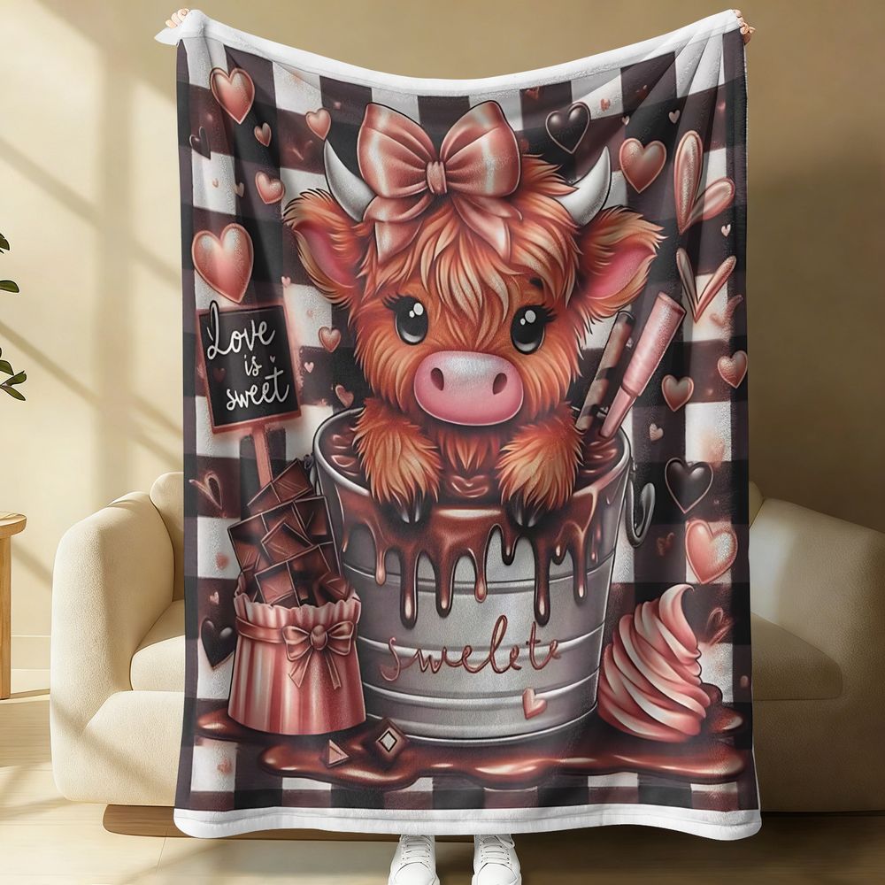 Highland Home Textiles - ผ้าห่มลายวัวไฮแลนด์น่ารัก ผ้าฟลานเนลเนื้อนุ่ม อบอุ่น เหมาะสำหรับเตียง โซฟา ห้องนั่งเล่น