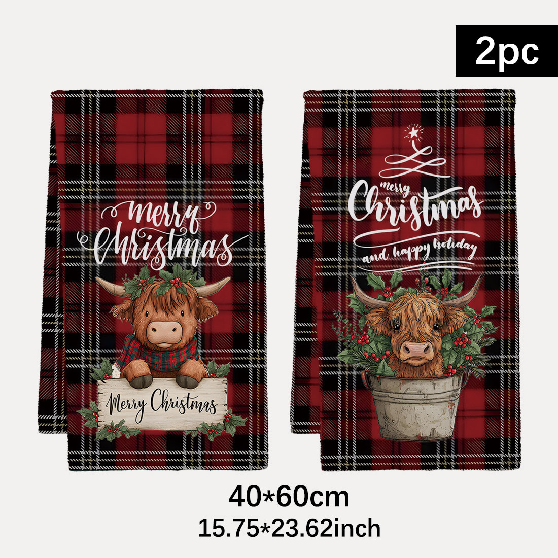Highland Home Textiles - ผ้าเช็ดจานลายคริสต์มาส ขนาด 40x60 ซม. ลายต้นคริสต์มาส ลายมนุษย์หิมะ