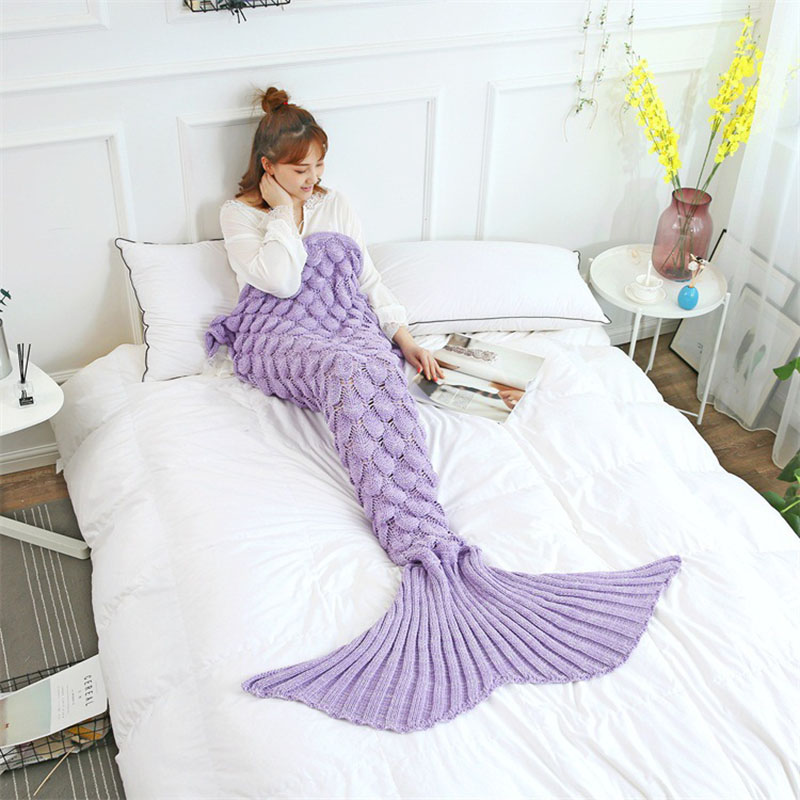 Home Textiles Europe - ผ้าห่มหางนางเงือกแคชเมียร์เทียม สีพื้น ระบายอากาศได้ดี ถักมือ ใช้เป็นผ้าห่มพักขา นุ่ม