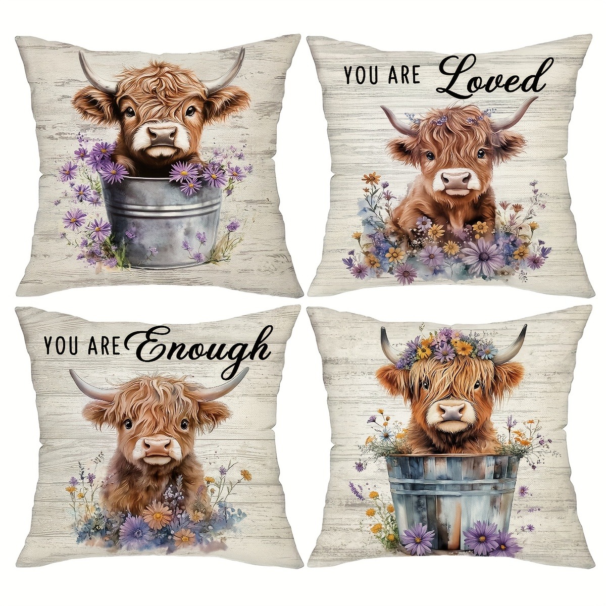 Highland Home Textiles - ปลอกหมอนผ้ากำมะหยี่แบบสั้น ปลอกหมอนลายวัวไฮแลนด์แสนน่ารัก ปลอกหมอนอิงโซฟาห้องนั่งเล่น นุ่มสบาย