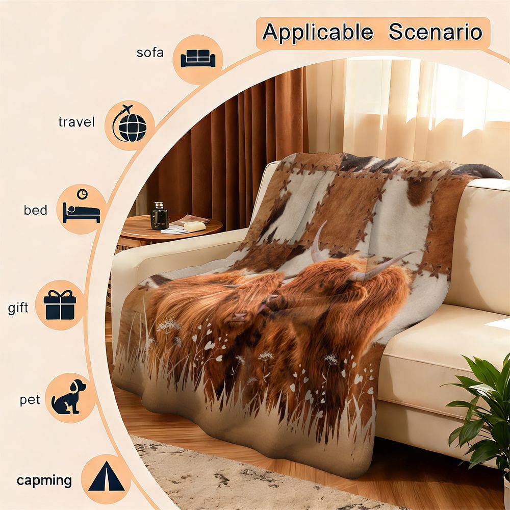 ผ้าห่มขนแกะพิมพ์ลายวัวไฮแลนด์  - Highland Home Textiles บทวิจารณ์และราคา